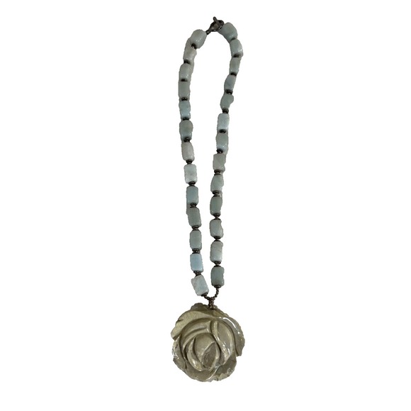 Jewelry - Resin Beige Rose Light Blue Beaded‎ Statement Piece Boho Necklace Adult